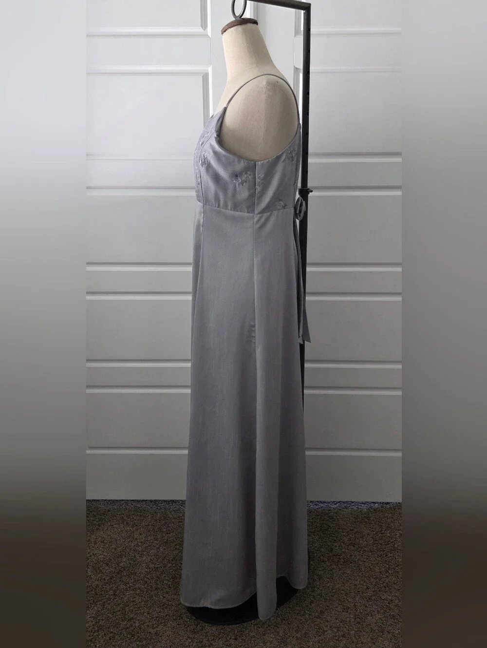 Girls' Silver-Gray Spaghetti Strap Formal Dress